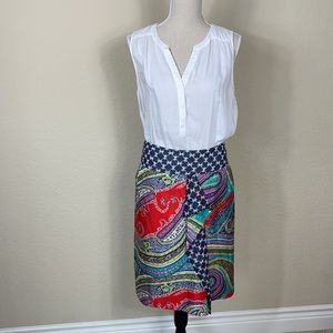 Colorful 100% Silk Ruffle Detail Skirt